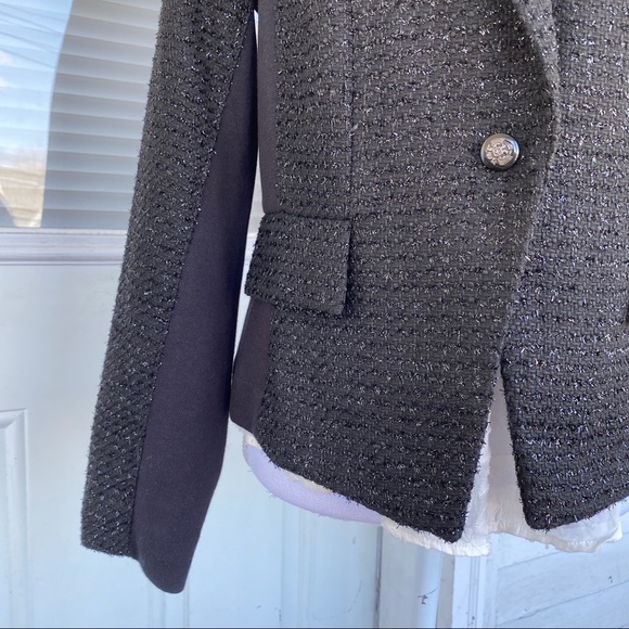 Black Shimmer Tweed One Button Blazer - Picture 7 of 9